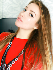 Leyla sensually stripping off her red maxi dress to showcase her gorgeous body with wide open, revealing poses